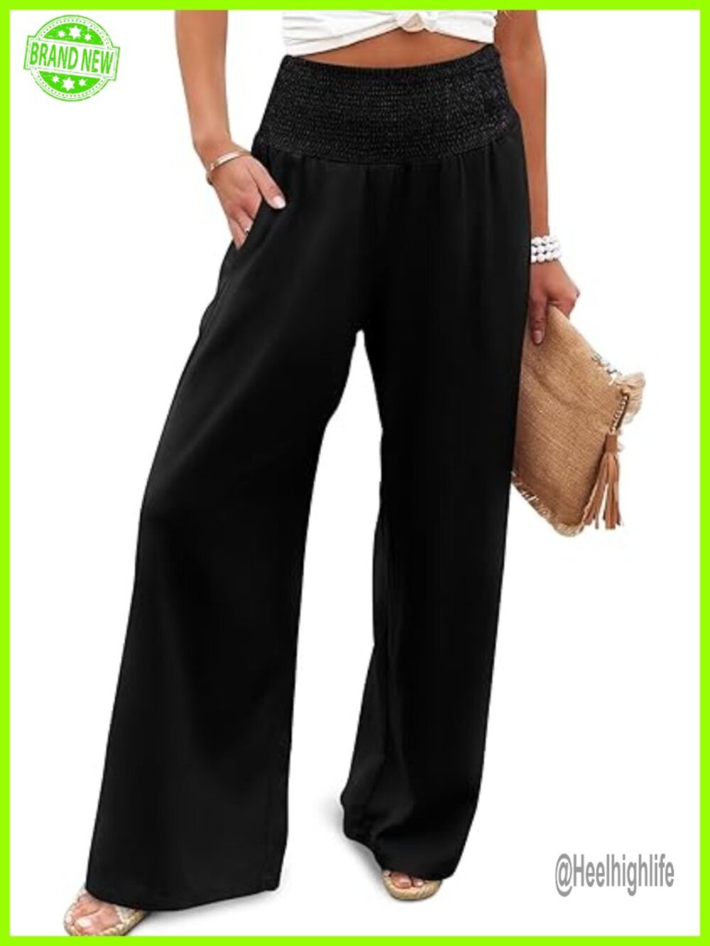 Wide Leg Palazzo Pants Elastic High Waisted Flowy Casual Trousers Summer Beach